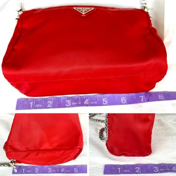 ⭐️PRADA Red Nylon Pouch Crossbody Bag with chain and clear insert - Picture 15 of 16
